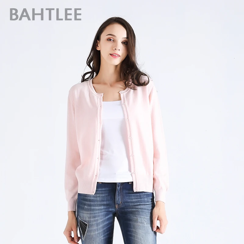 

BAHTLEE Spring Autumn Women's Wool Anti-pilling Cardigans Sweater Long Sleeves O-Neck Single Breasted Short Style