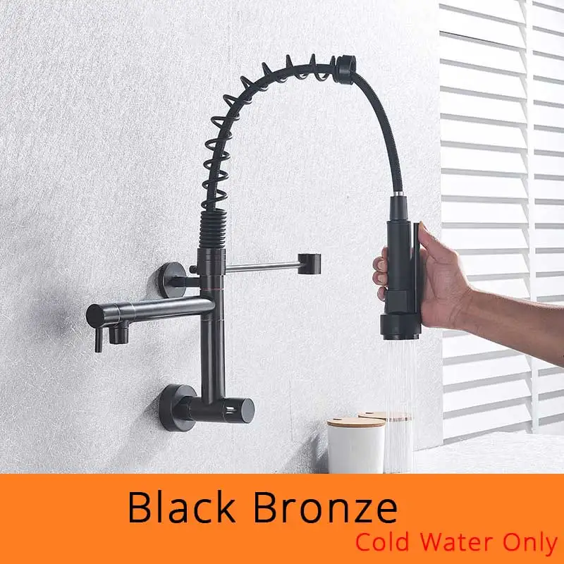 Black Bronze Kitchen Faucet One Handle Cold Water Tap for Kitchen Wall Mounted Single Hole Pull Down Swivel Spout Faucet - Цвет: Black Bronze Faucet