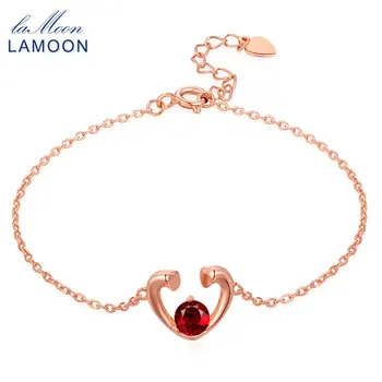 

LAMOON Heart 100% Natural Gemstone Classic Red 0.6ct Garnet 925 Sterling Silver Jewelry Chain Charm Bracelet S925 LMHI012