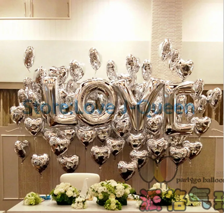 40 pulgadas de Plata Grande AMOR Del Alfabeto Cartas de papel y 5 pulgadas globos de