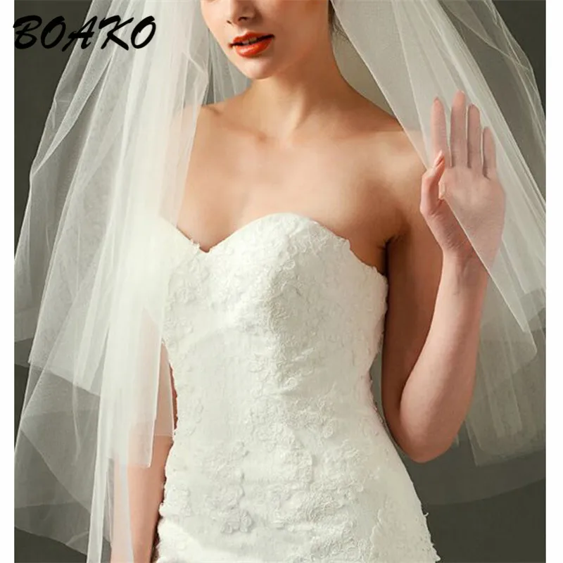BOAKO Fashion Short Bridal Veils Two Layer 85cm with Comb Ivory White Wedding Veils Cheap Bride Wedding Accessories Velo Novia BOAKO Fashion Short Bridal Veils Two Layer 85cm with Comb Ivory White Wedding Veils Cheap Bride Wedding Accessories Velo Novia
