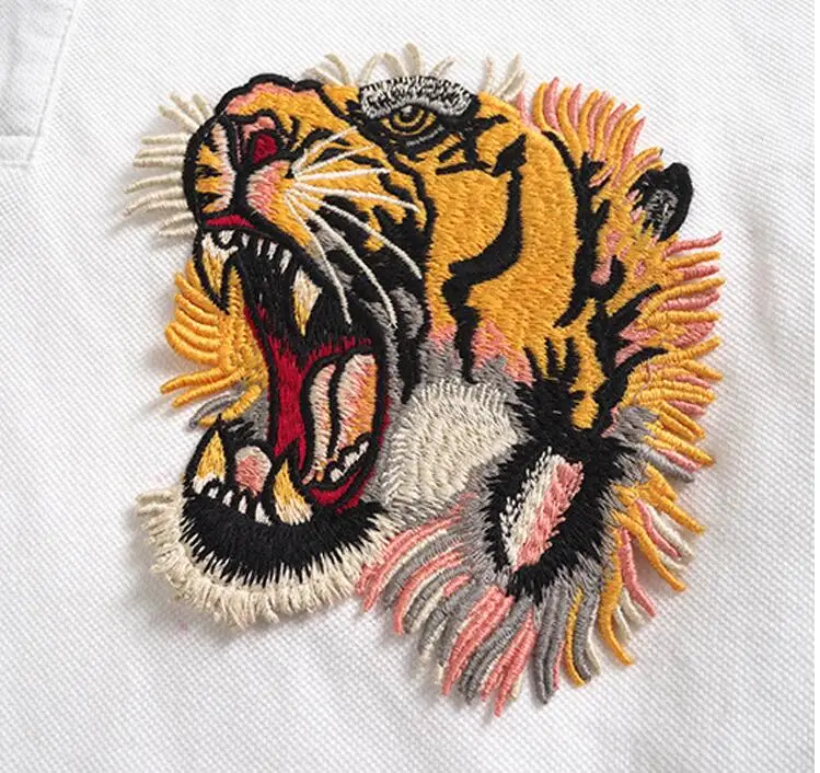 Hohe Neue 2023 Männer Hohe Stickerei Doppel Tiger Kopf Blumen Mode Polo-Shirts Hemd Skateboard Baumwolle Polos Top T # C37_voghion.com