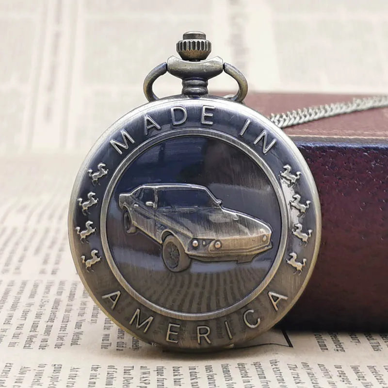 

Top Brand Bronze Car Quartz Pocket Watch with Fob Chain Watches Male Female Clock Reloj de Bolsillo TD2040