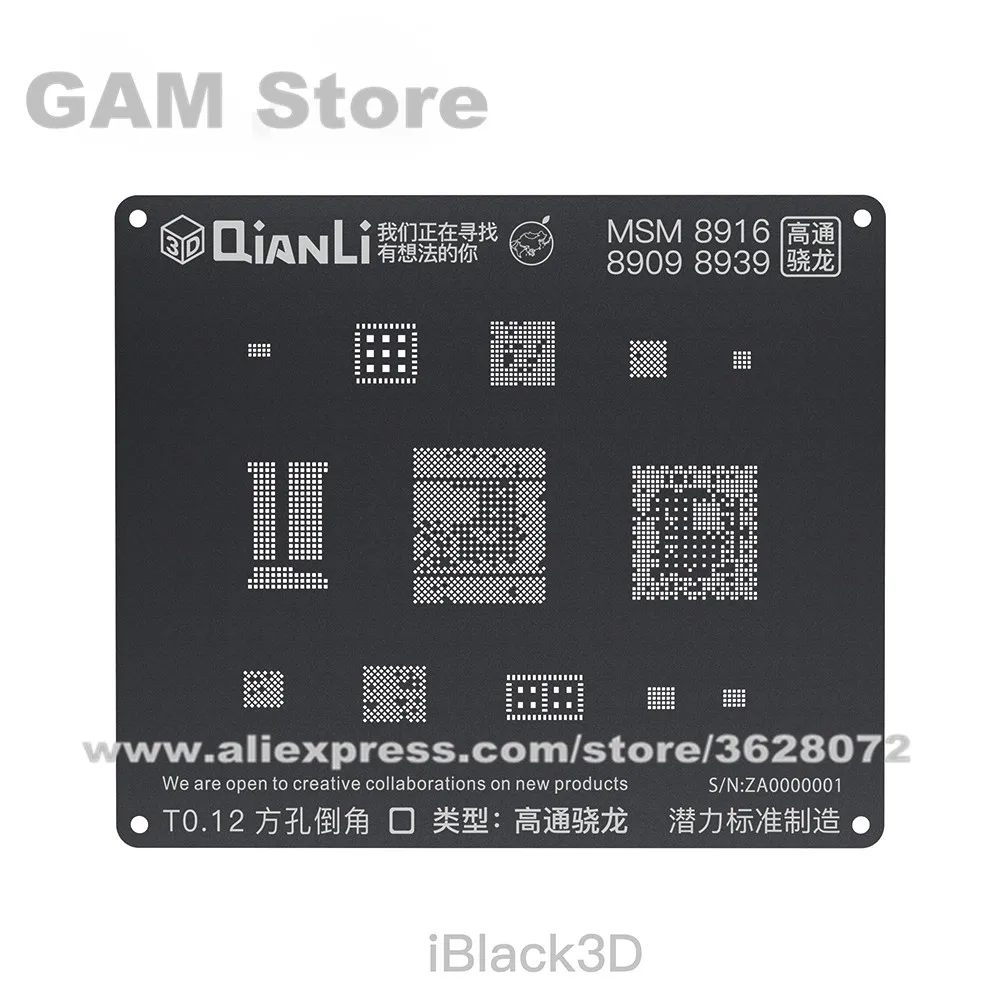 

QIANLI iBlack 3D BGA Stencil MTK6582 MSM8917 2AA/8937/8953 1AB/B01-AB/8940 1AA/8916/8909/8939/8996 SDM636/660 Reball Tin Plant