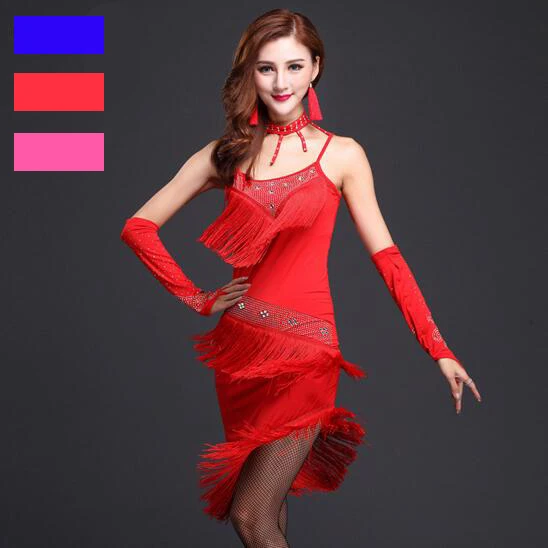 

Sexy New Adult Womens Fringe Tasseled Stoned Latin Salsa Dance Costume Dress