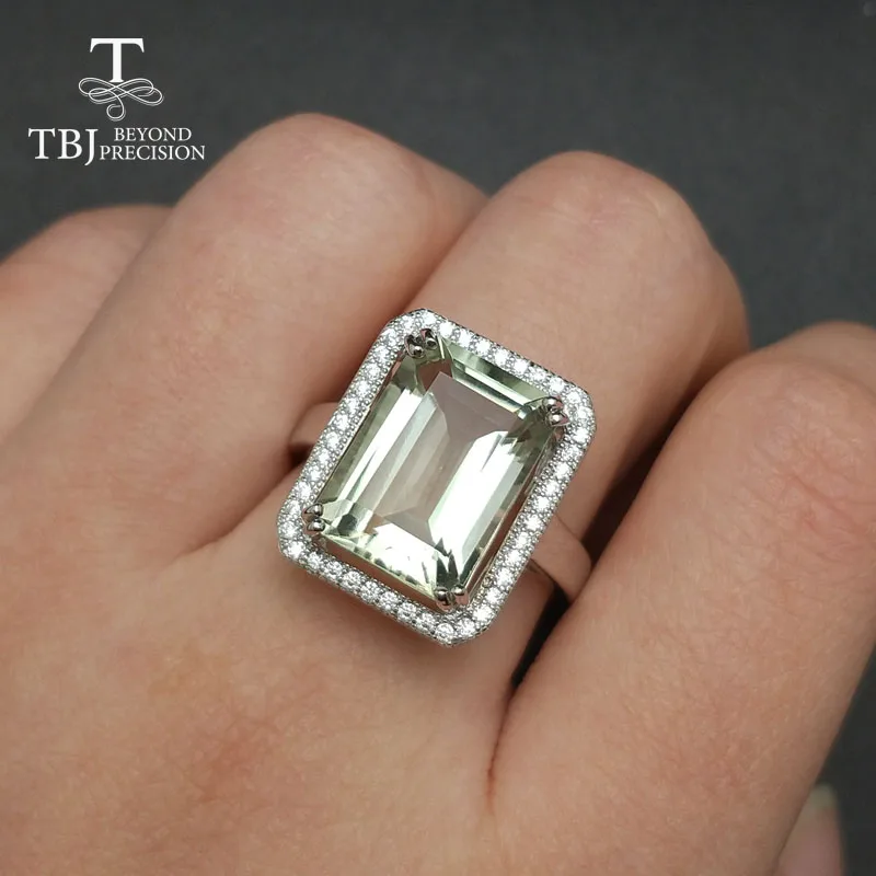 Женское кольцо с натуральным зеленым аметистом TBJ серебряное ювелирное изделие