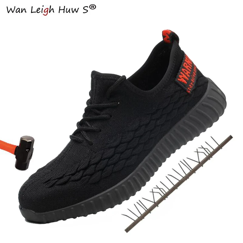 

37-46 Summer Men Steel Toe Work Safety Shoes Lightweight Breathable Black Casual Sneaker Prevent piercing Protective Work boots