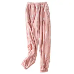 Зимние женские мягкие фланелевые длинные пижамные брюки со звездным принтом теплые брюки для отдыха