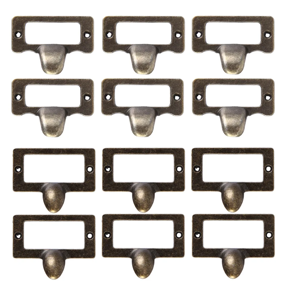 6pcs Drawer Cabinet Handles File Name Card Handle Label Hold Antique Brass Furniture Knobs Hardware Cupboard Frame Handle