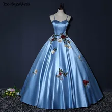 Vestidos De Novia Роскошные вышивка свадебное платье es синий бальное без рукавов спагетти свадебное платье с завязками плюс размеры