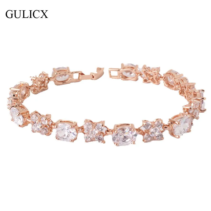 

GULICX 2017 Fashion Cubic Zirconia Wedding Bracelets for Women Jewelry Chain Gold-color White Colorful Crystal Bangle L114