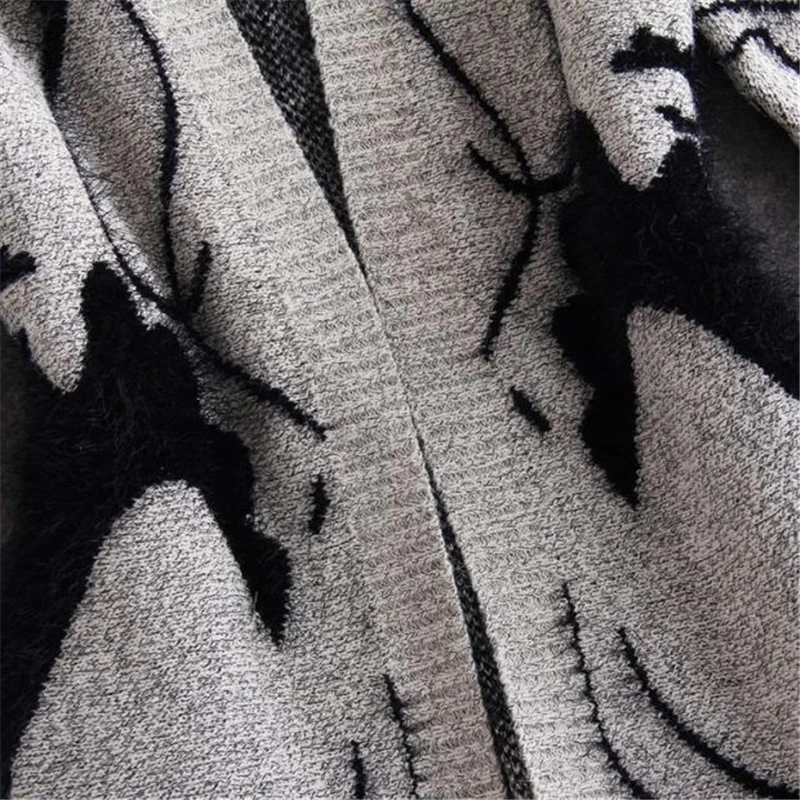 Европейский Большой Весенний осенний абстрактный узор свободный рукав летучая мышь женский длинный кардиган свитер толстый свитер пальто для женщин SW147