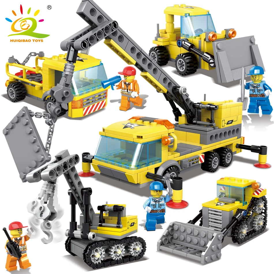 

HUIQIBAO TOYS 457pcs 4in1 Crane Excavator Building Blocks For Children Compatible Legoingly City Engineering Construction Bricks