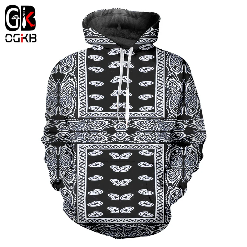 OGKB Spring Fall Casual Hoodies Men's Funny Print Black Bandana 3d