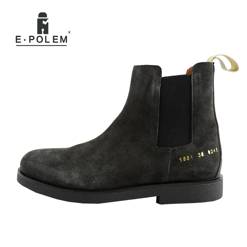 

E.POLEM Autumn Winter Mens Genuine Leather Chelsea Ankle Boots Brown And Gray Slip On Casual Casual Winter High Leather Boots