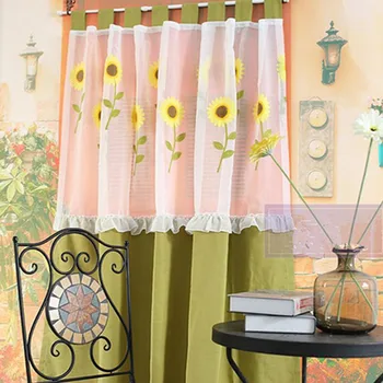 

American Pastoral Style Sunflower Embroidered Splice Door Curtain Decorative Dust-proof Curtain 150*160cm height
