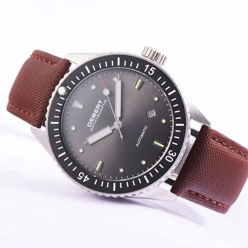 Debert 43mm Mens Automatic Self wind Watches Black Dial Ceramic Bezel