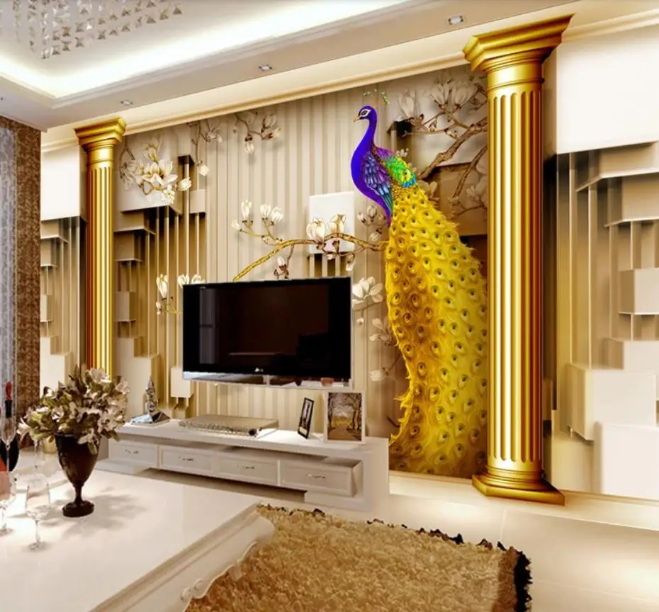 Palace-style gold peacock 3D background wall wallpaper for walls 3 d for living room Palace-style gold peacock 3D background wall wallpaper for walls 3 d for living room