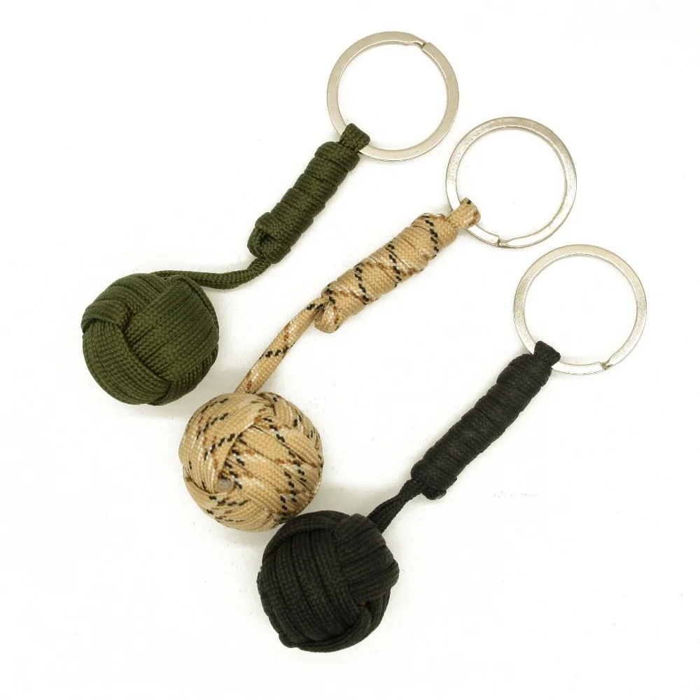 

2 Pcs/lot Emergency Security Protection Black Monkey Fist Wood Ball Self Defense Parachute Lanyard Survival Camping Key Chain