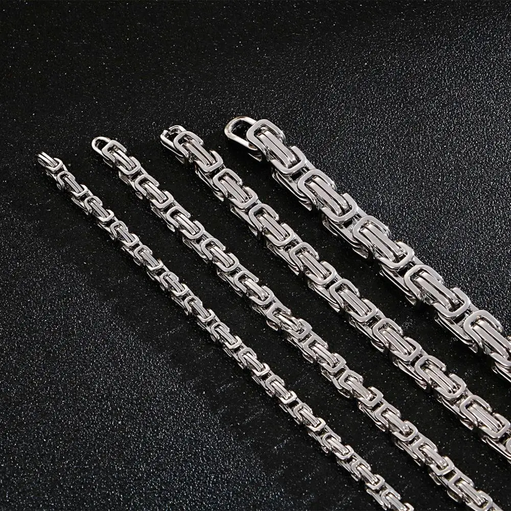 4/5/6/8 mm Choker Long Necklace Men Stainless Steel Byzantine Box Chain Gift stainless steel necklace,choker necklace,metal necklace