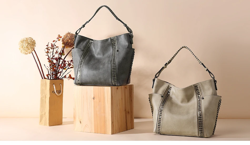 REALER женская сумка с заклепками, женская большая сумка-тоут женские сумки через плечо, модные коричневые кошельки и сумки