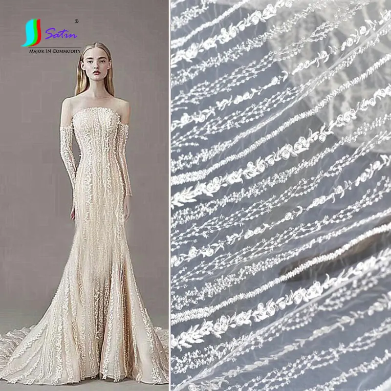 white striped wedding dress