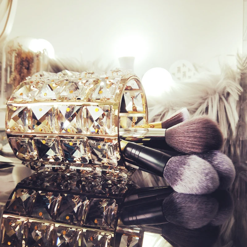Exquisite European Gold Crystal Cosmetic Storage Tube Desktop Makeup Brush Eyebrow Pencil Comb Dressing Table Organizer Box