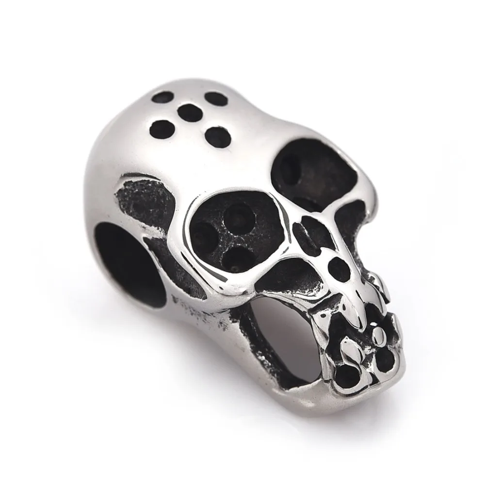 

Stainless Steel Skull Bead Large Hole 6mm Metal Beads Setting Blacken for DIY Bracelet Accessories Men Jewelry Making Components