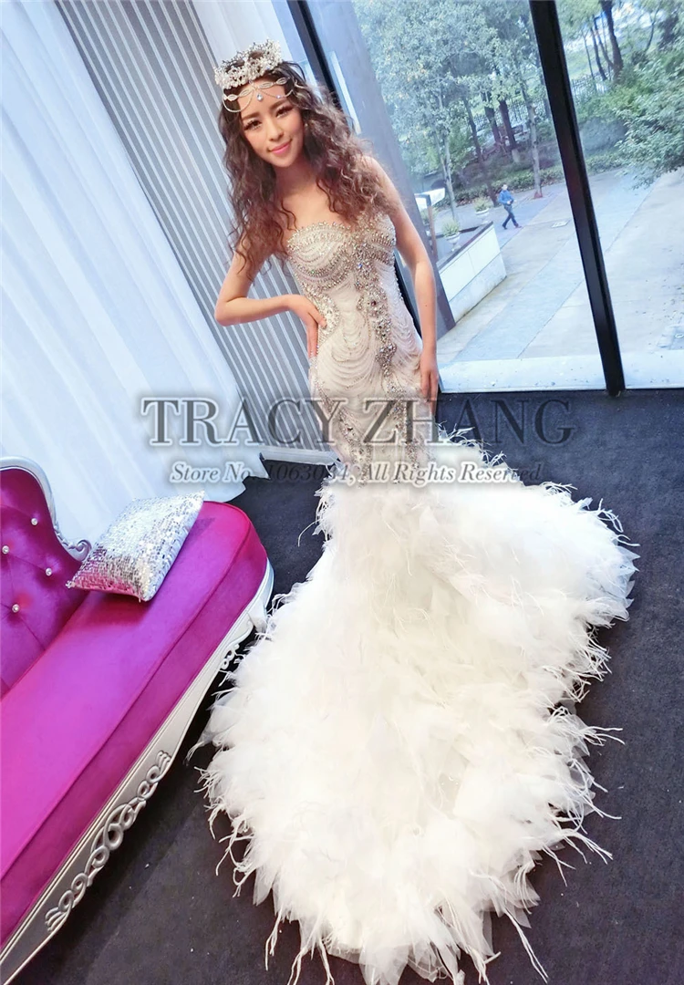 Wedding Dress With Feather Train Weddings Dresses