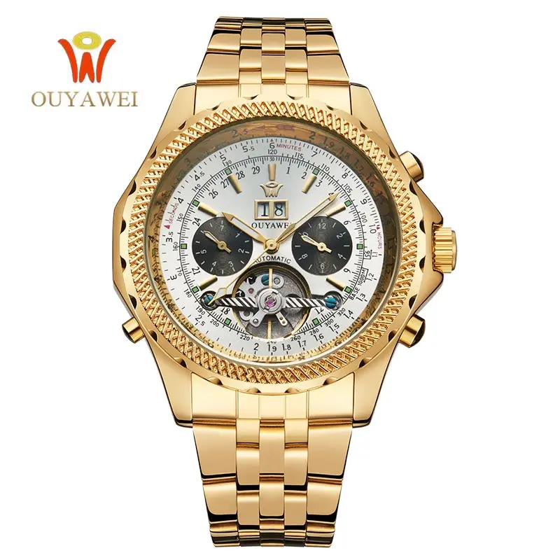 OUYAWEI, мужские деловые часы, люксовый бренд, деловые автоматические полые турбийон, мужские часы с датой, наручные часы, Relogio Masculino