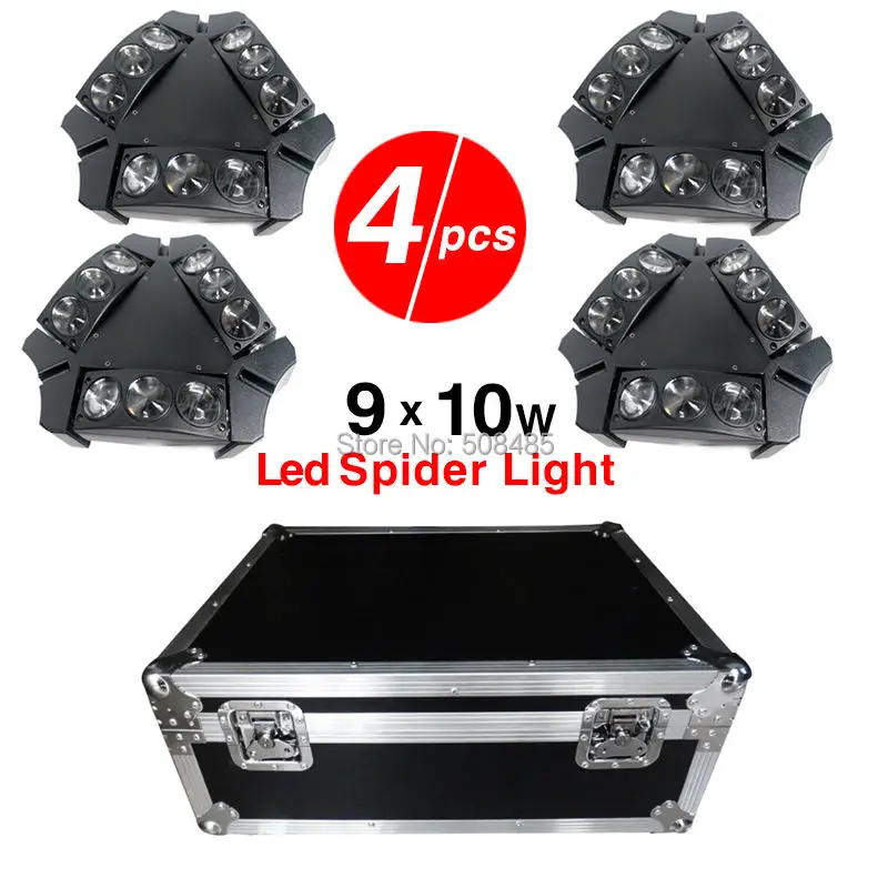 

4pcs/lot With Flight Case MINI LED 9x10W Led Spider Light RGBW 16/48CH DMX Stage Lights Dj Led Spider Moving Head Beam Light