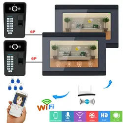 Yobang безопасности видеодомофон 7 дюймов ЖК-дисплей WI-FI Беспроводной (проводной) отпечатков пальцев RFID пароль приложение Remote Управление 2