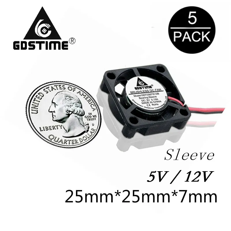 Вентилятор для ноутбука Gdstime 5 шт. 2507 12 В 25 мм x 7 2 Pin Бесщеточный мини вентилятор