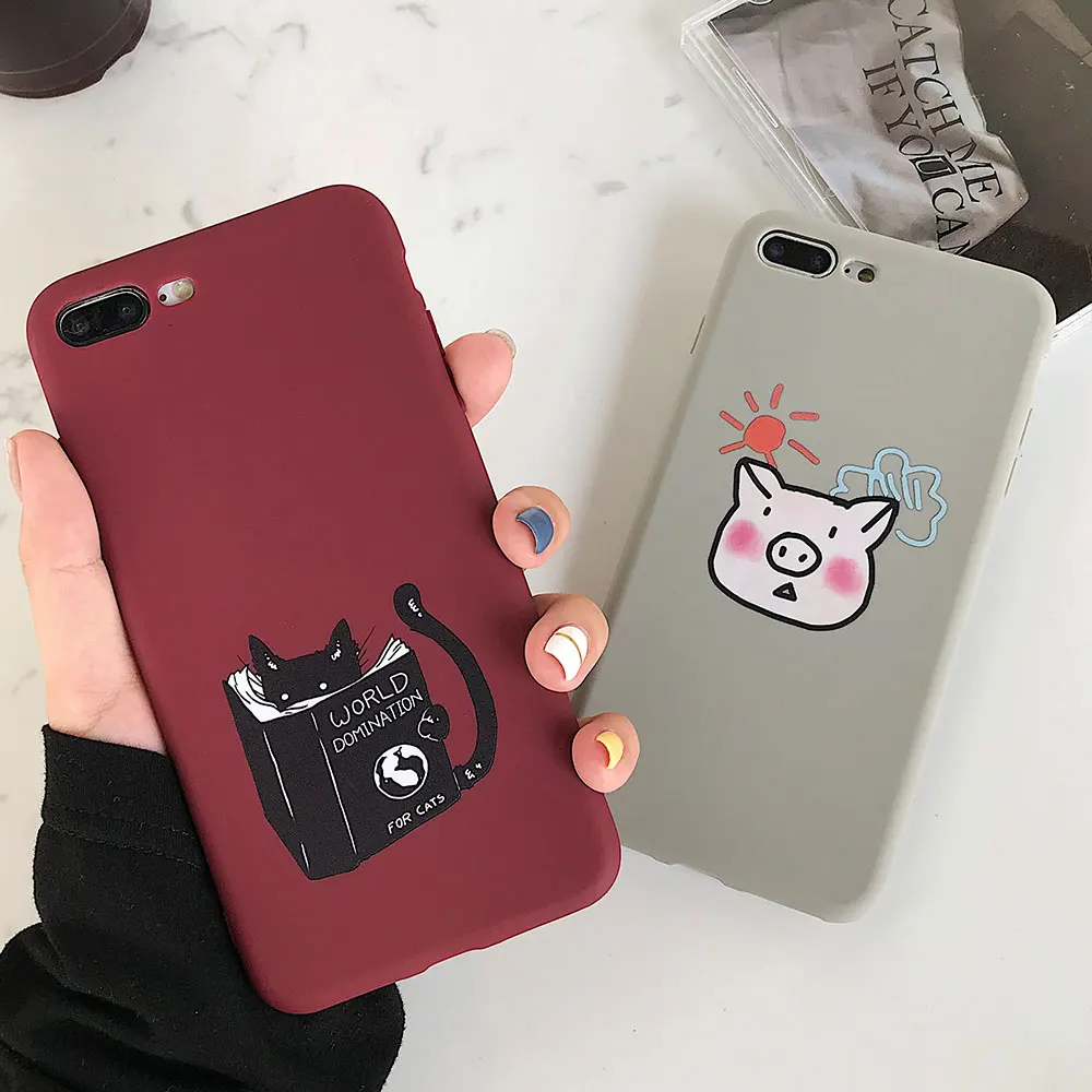 

TPU Cute Case For iPhone 7 XS X XR Xs Max 8 Plus Cases Animal Cat Pig Cover For iPhone 6S Plus 6 Plus Case Phone Accessories