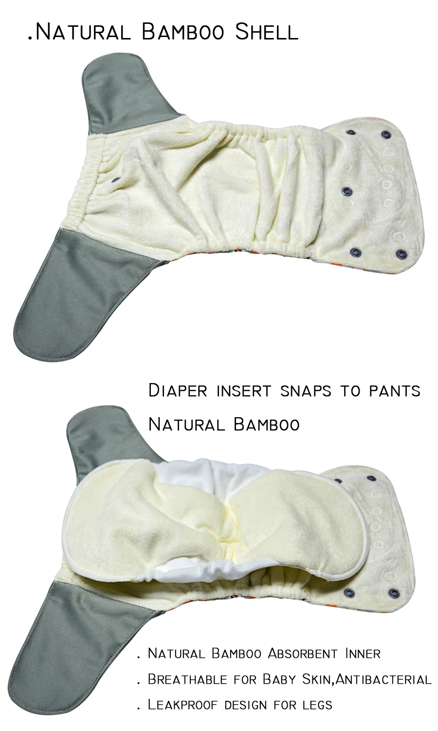 2 шт. JinoBaby Ткань Детские Подгузники моющиеся подгузники(натуральный бамбук/бамбуковый уголь