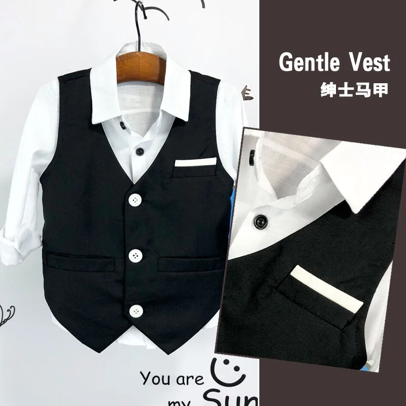 Children's Vest Spring Autumn Boy Dress Wasitcoat Kids Catwalk Host Performance Fashion Vest Flower Boys Party Wedding Costume