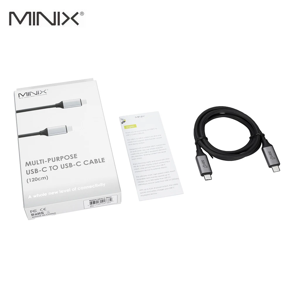 

MINIX NEO C-MUC Multi-Purpose USB-C to USB-C Cable 120cm Universal Compatibility Windows Mac Chrome OS High Speed Data Transfer