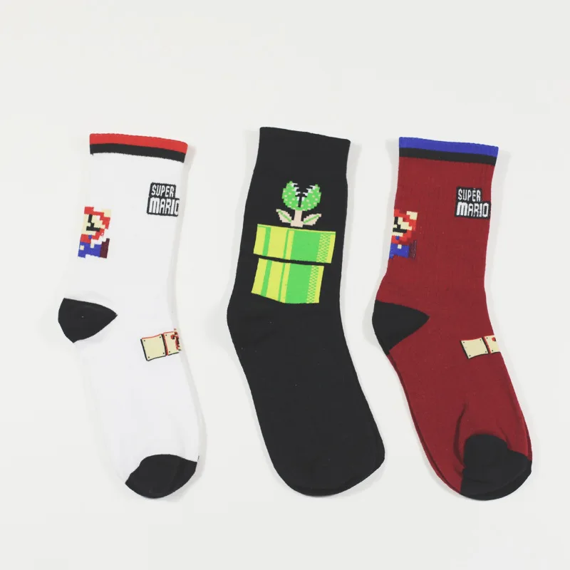 Носки унисекс в стиле Харадзюку, Calcetines, брендовые уличные носки для мужчин и женщин, хлопковые носки с изображением героев игры Супер Марио, каннибала, носки с цветами