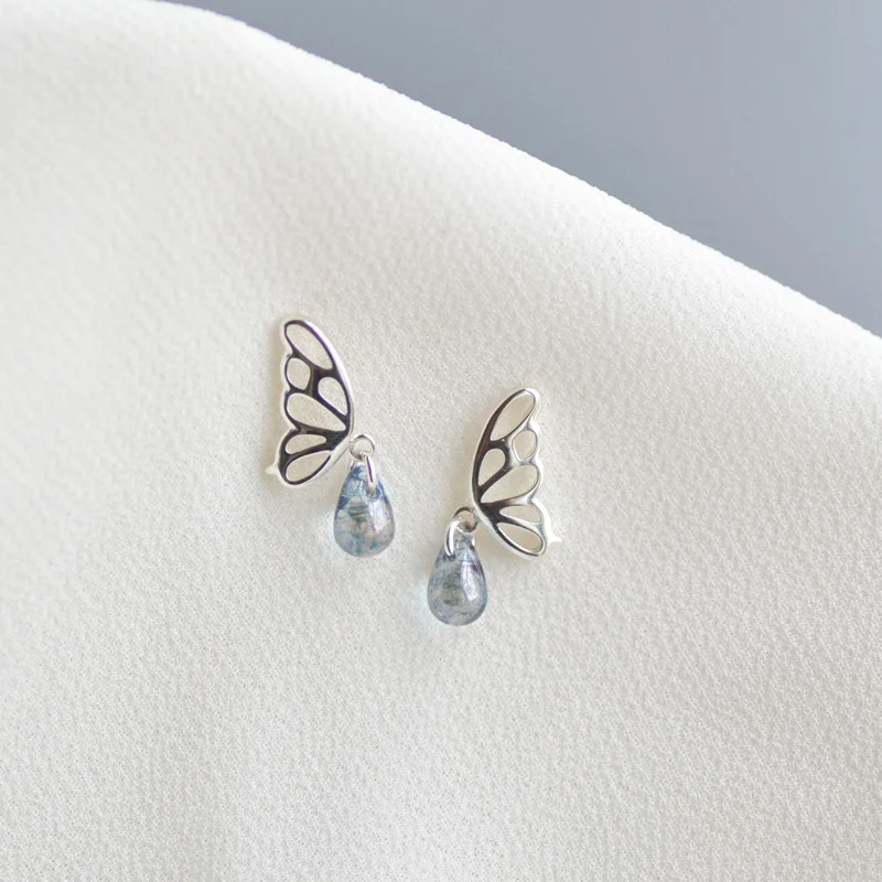 butterfly wing water drop crystal earring 100% 925 Sterling silver Jewelry fashion Hypoallergenic Stud earrings for women gift