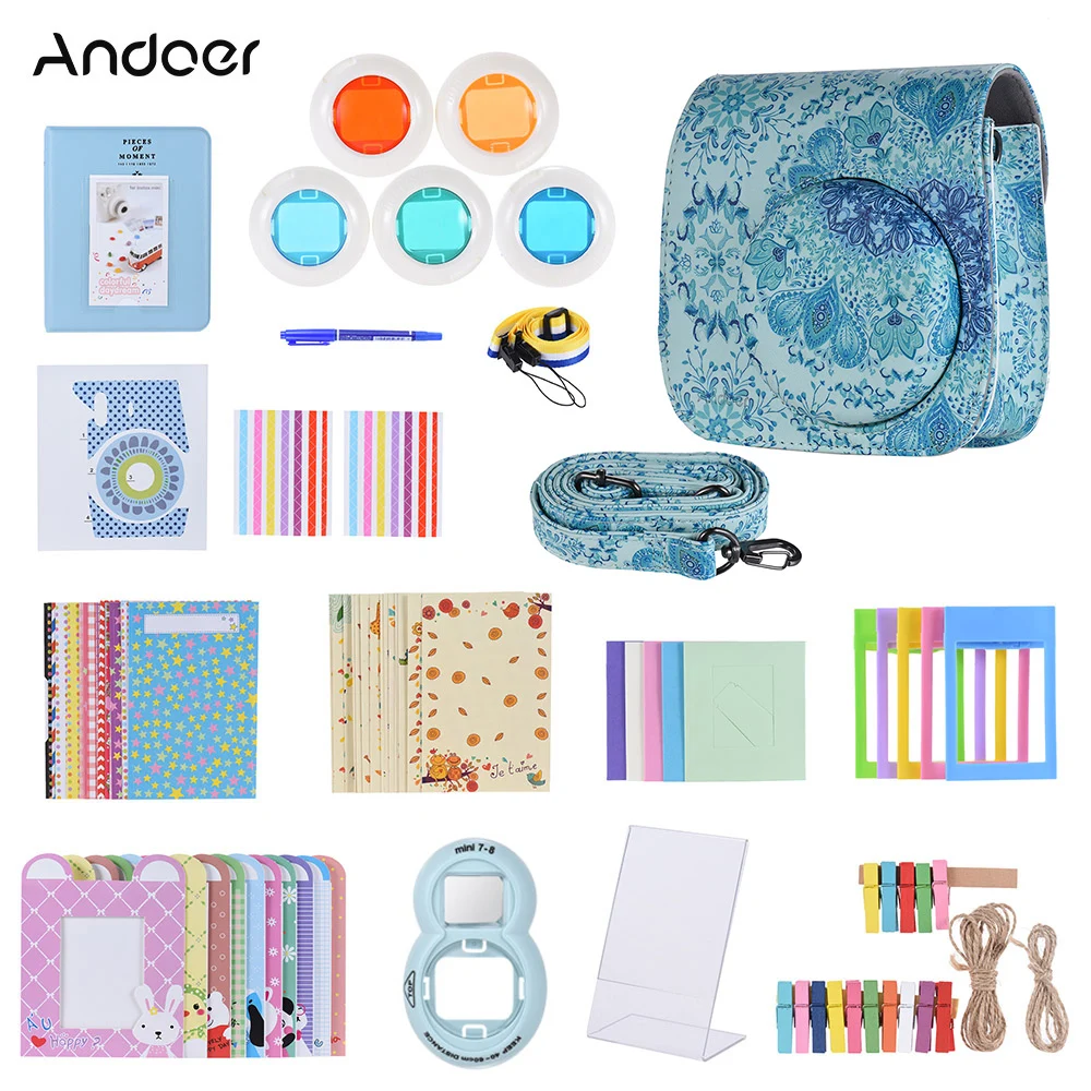 Andoer 14 in 1 Accessories Bundle with Camera Case/Strap/Sticker/Selfie Lens/Filter/Album/Photo Frame etc for fujifilm series - Цвет: Белый