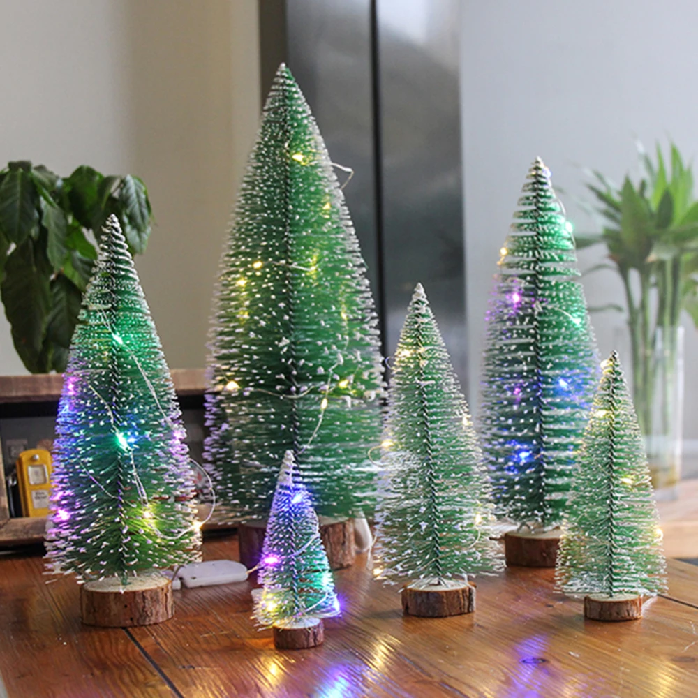 

5Pcs Mini Christmas Tree Stick White Cedar Desktop Small Christmas Tree Mini Christmas tree with Color Atmosphere Lights New