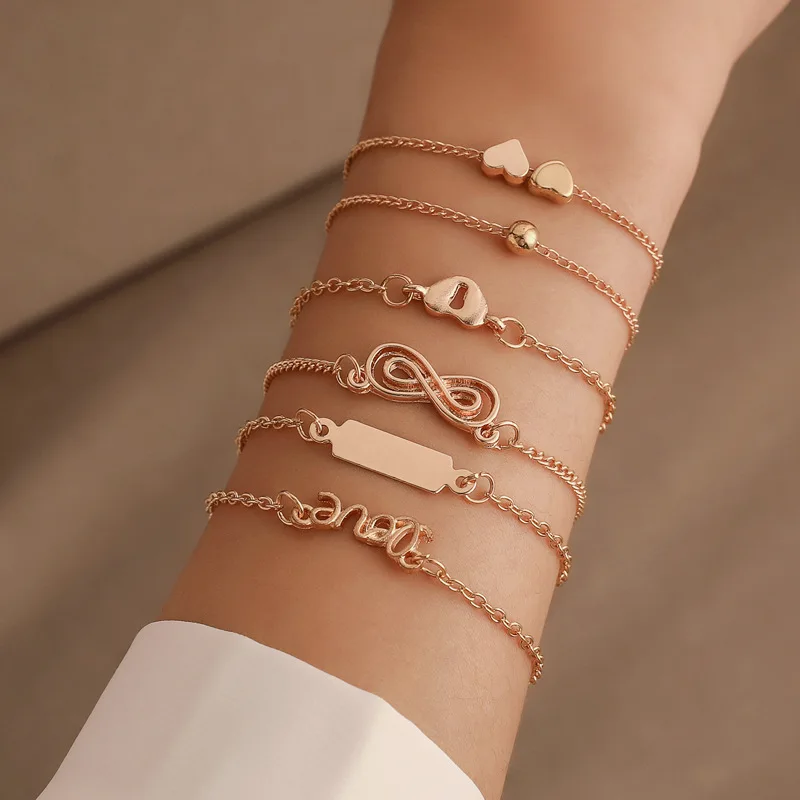 

Best selling ladies letter set bracelet Exotic love 8 words six sets of personality charm exquisite jewelry