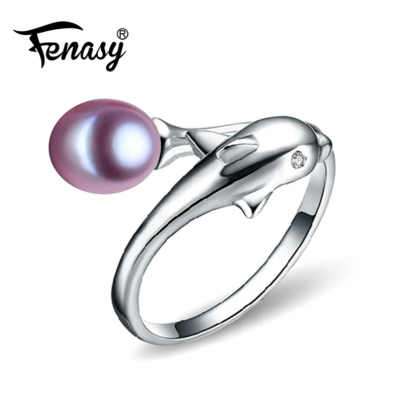 Женские жемчужные кольца FENASY из натурального пресноводного жемчуга с дельфином