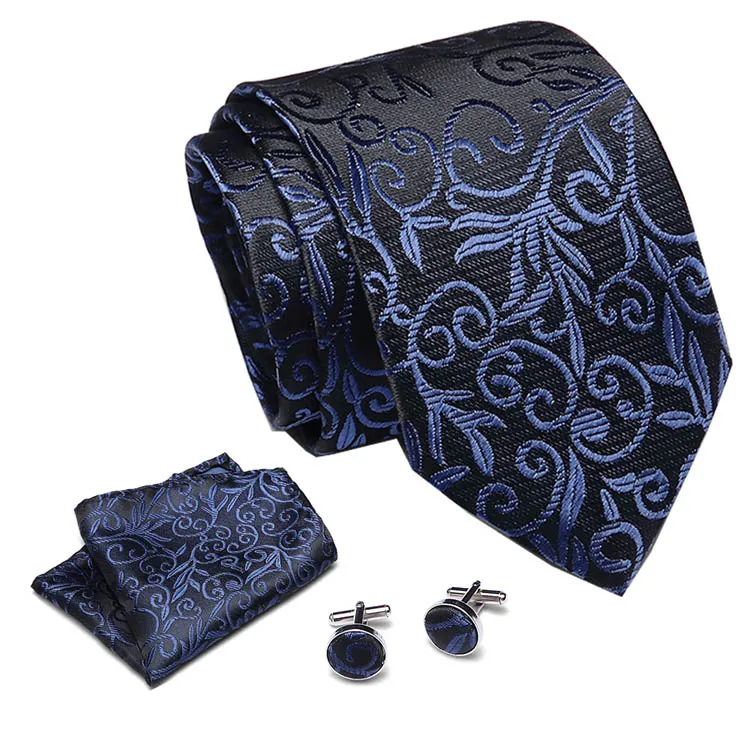 Классический Для мужчин галстук 100% черный Gree Шелковый Галстук Hanky комплект запонок для Для мужчин; Свадебная вечеринка деловая Мужская