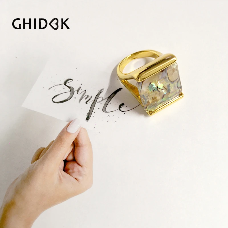 

GHIDBK Simple Metal Solid Abalone Shell Rings For Women Statement Gem Stone Stacking Rings Custom Designer Layered Rings Anillos