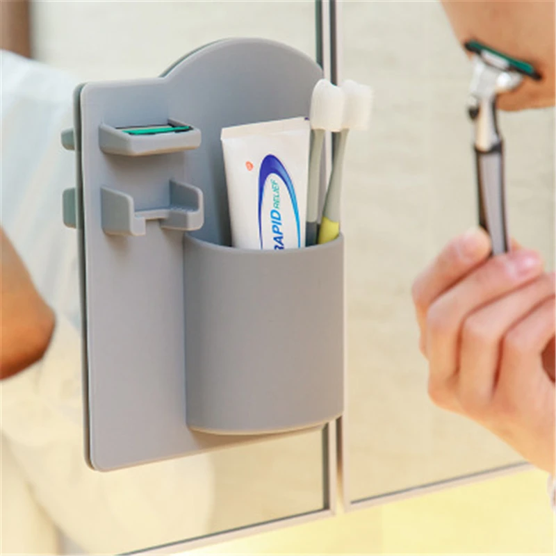 

Multi-function pasteable silicone bathroom toothbrush rack bathroom wall-mounted toothpaste razor rack