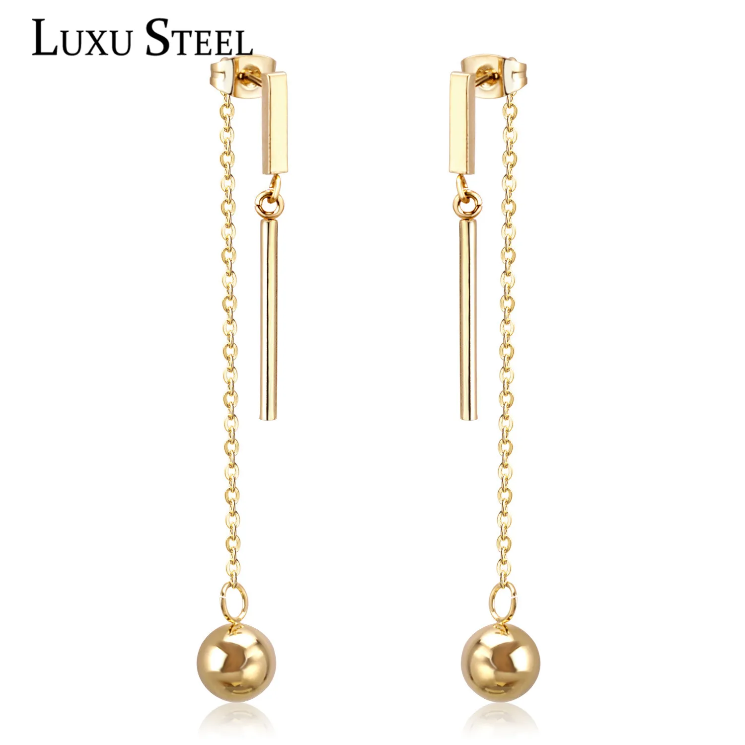 

LUXUSTEEL Fashion Gold Earrings For Women/Girl Stainless Steel Ball Pendants Drop Earring Decliate Jewelry Valentine's Gift