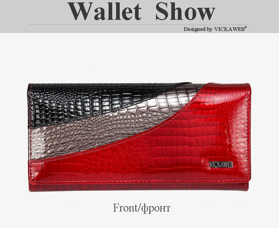 VICKAWEB Wallet Female Patchwork Long Women Wallets Genuine Leather Purses Ladies Vintage Hasp Purse Alligator Standard Wallets-AE150-1-017