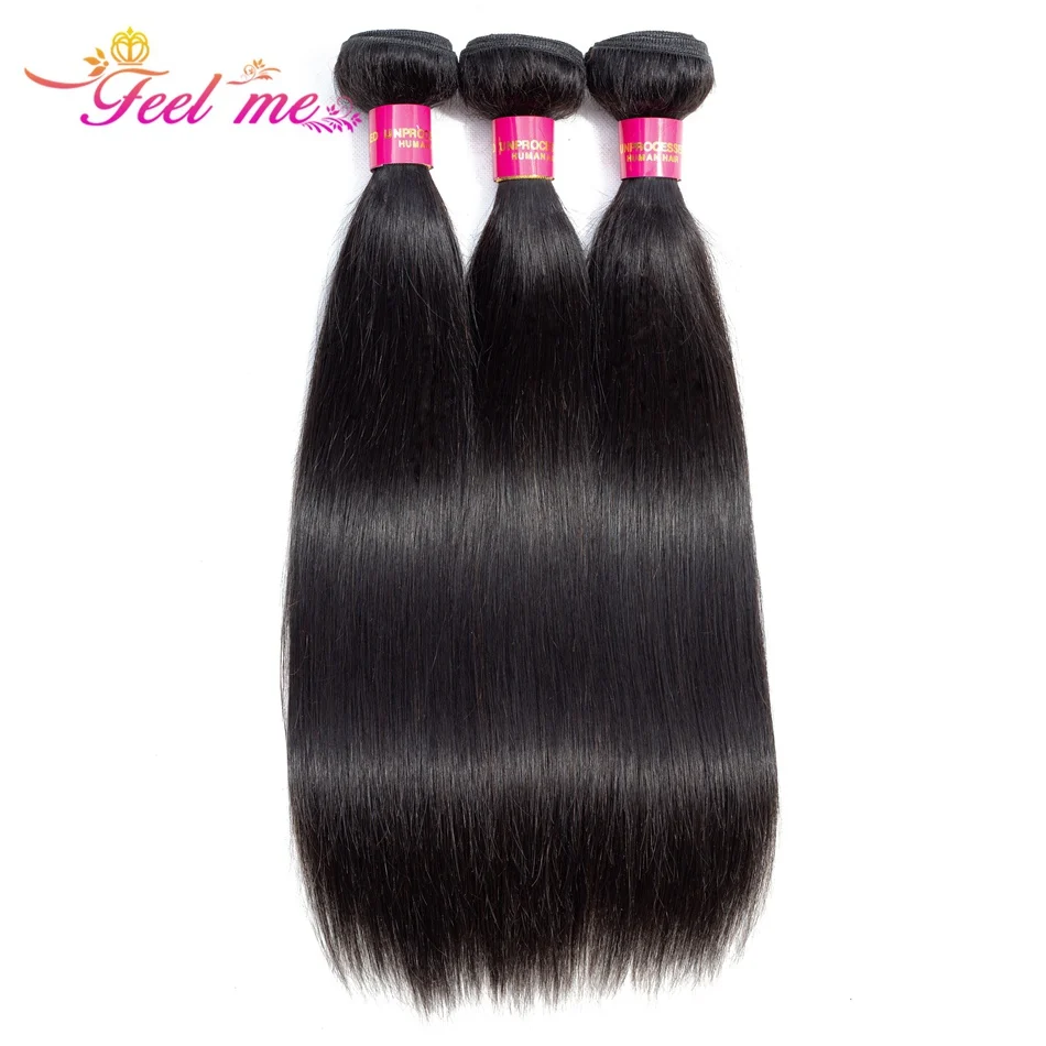 FEEL ME Straight Hair Bundles Brazilian Hair Weave Bundles 100% Human Hair 1/3/4 Bundles Natural Color Remy Hair Extensions