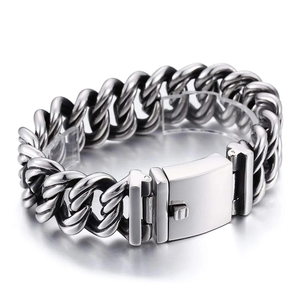 Men's bracelet Titanium Stainless steel Biker Link bracelet polished